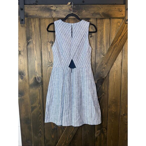 J. Crew Womens Chevron Striped Fit & Flare Linen Mini Dress Cut Out Back - Picture 4 of 9